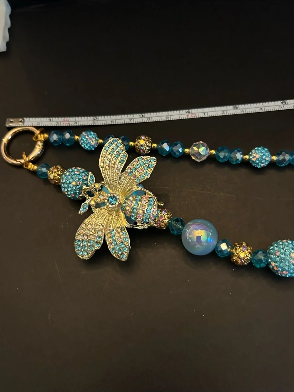 PREMIUM Bee Pendant Purse 👛 Bag Chain Necklace w/Turquoise Crystal Beads